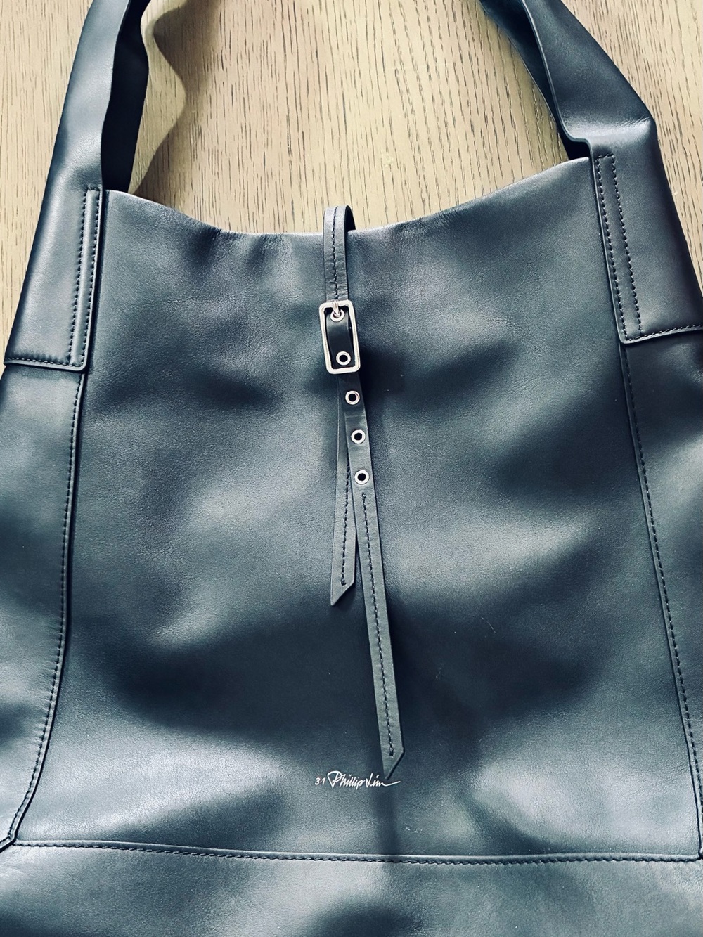 3.1 Phillip Lim Black Leather Hobo Bag with Buckle Strap